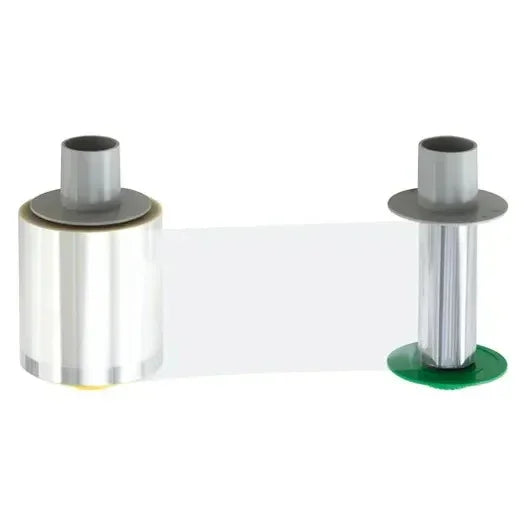 Clear ID card printer ribbon roll with green base, for secure ID printing and lamination