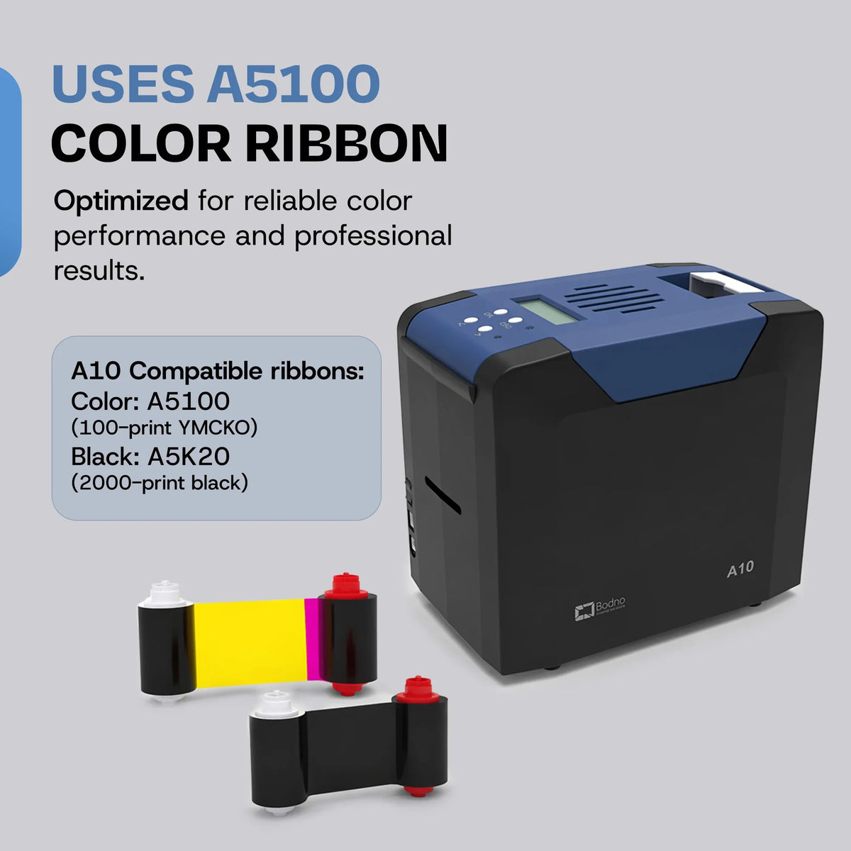 A10 ID card printer with A5100 color ribbon and A5K20 black ribbon for professional ID printing