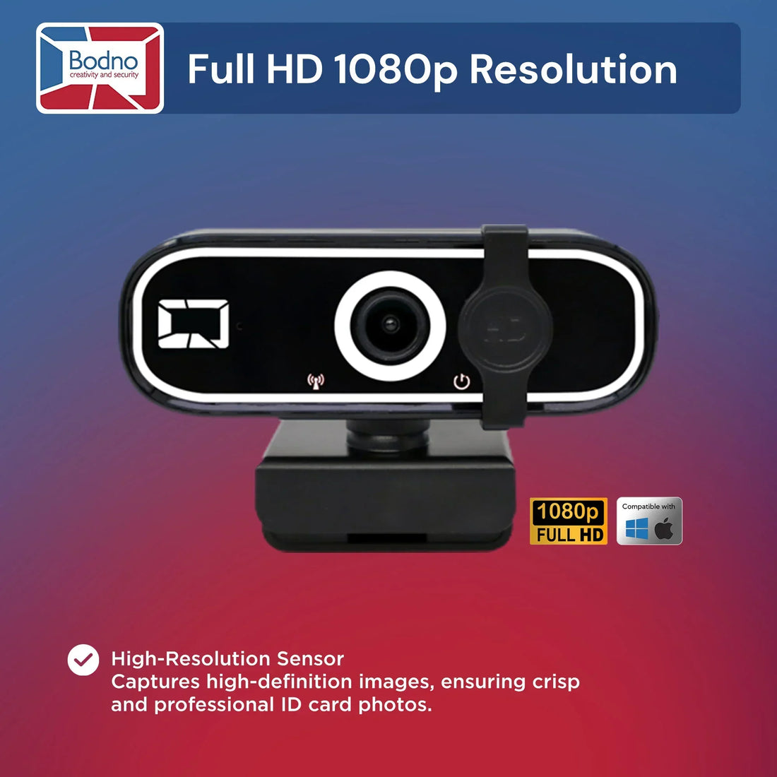 Full HD 1080p webcam for crisp ID card photos, compatible with Windows and Mac