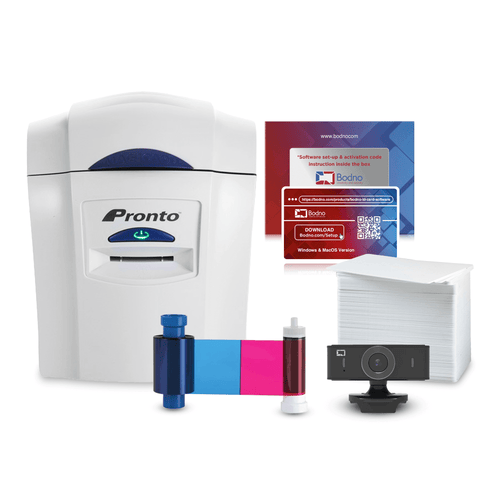 Magicard Pronto ID Card Printer & Complete Supplies Package with Bodno Bronze Edition ID Software 