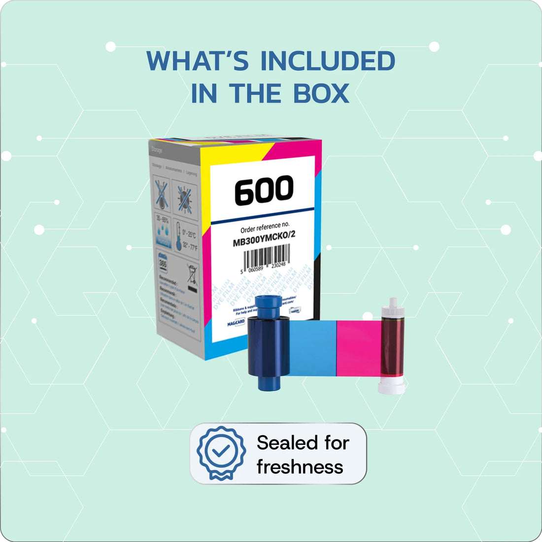 What's in the box: Magicard MB300YMCKO color ribbon