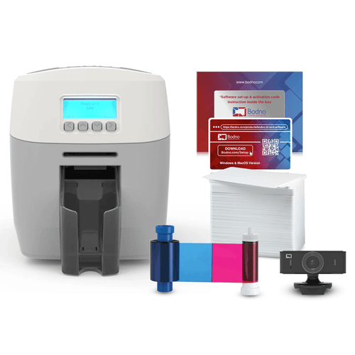 Magicard 600 Dual Sided ID Card Printer & Complete Supplies Package with Bodno Bronze Edition ID Software