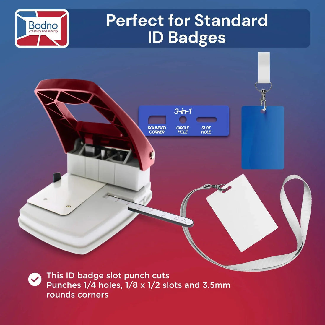 3-in-1 ID Badge Slot Punch for ID Cards (Works with All PVC Cards and ID Card Printers)  - Bodno 
