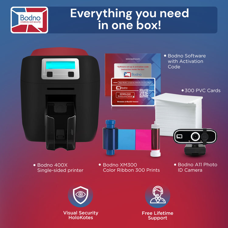 Magicard 400X Single Sided ID Card Printer & Complete Supplies Package with Bodno ID Software - Bronze Edition