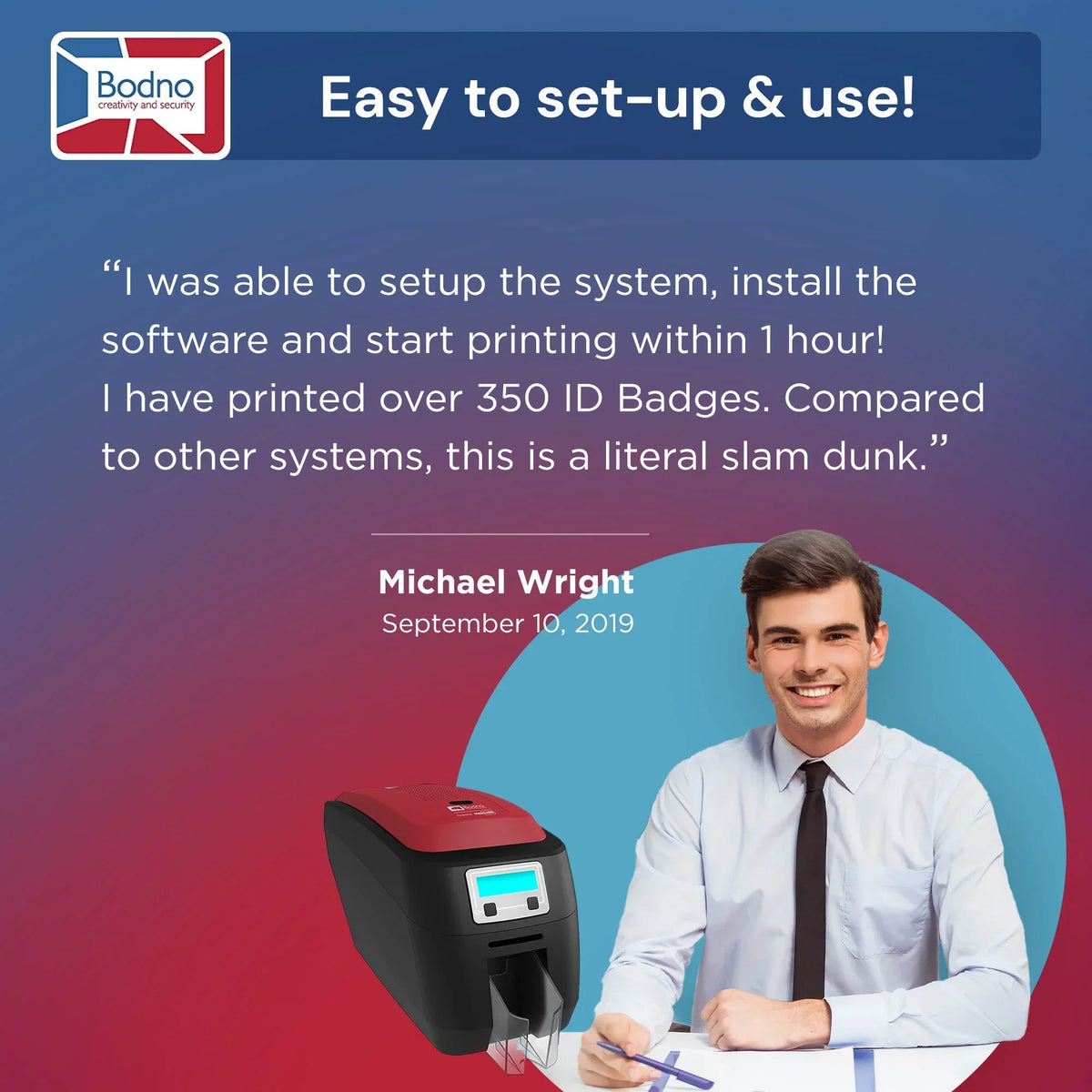 Easy-to-use ID card printer with software, printing badges for businesses and schools
