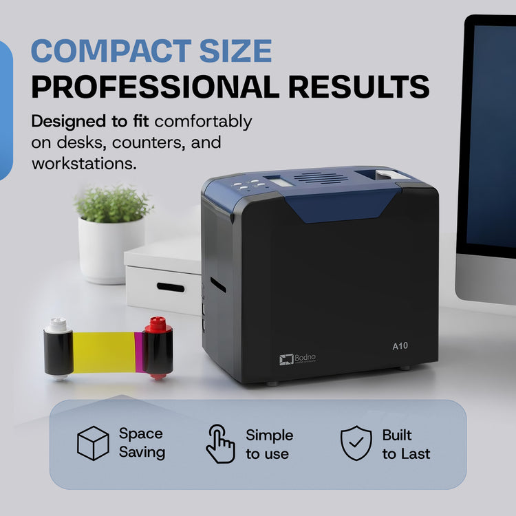 Bodno A10 Single Sided ID Card Printer & Complete Supplies Package with Bodno ID Software - Bronze Edition