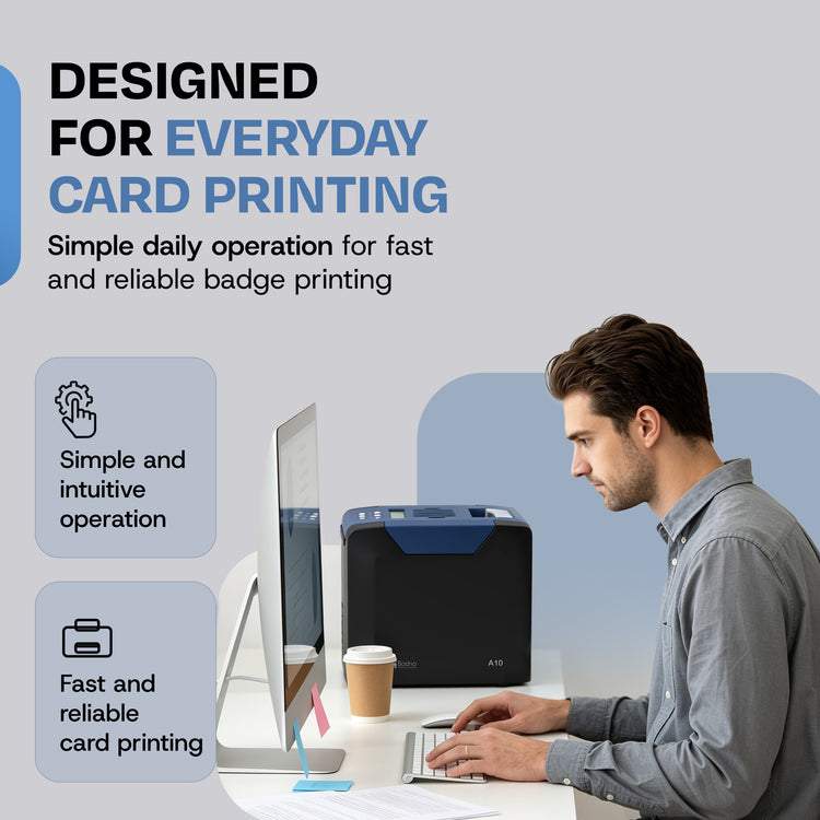 Bodno A10 Single Sided ID Card Printer & Complete Supplies Package with Bodno ID Software - Bronze Edition