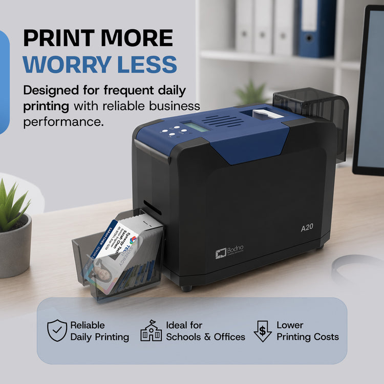 Bodno A20 Single Sided ID Card Printer & Complete Supplies Package with Bodno ID Software - Bronze Edition