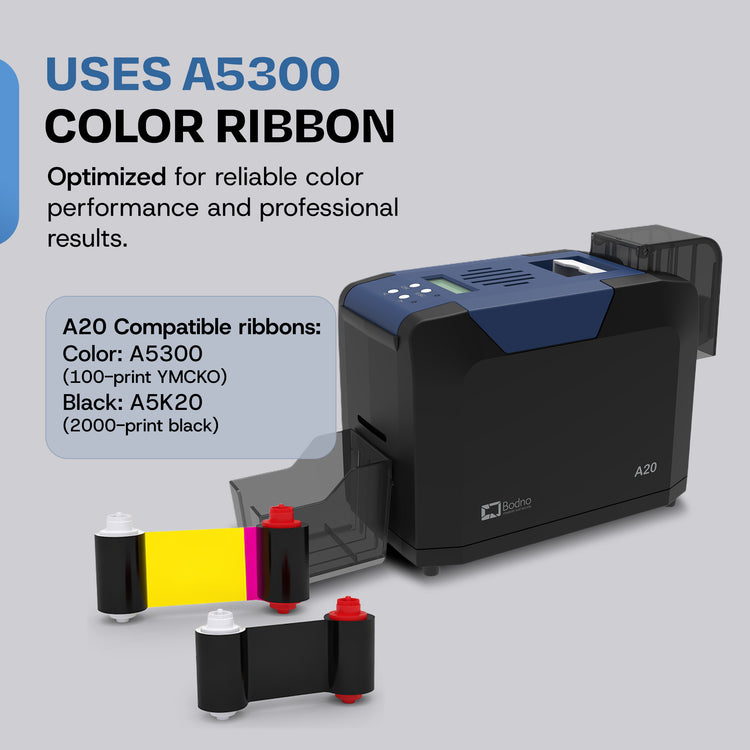Bodno A20 Single Sided ID Card Printer & Complete Supplies Package with Bodno ID Software - Bronze Edition