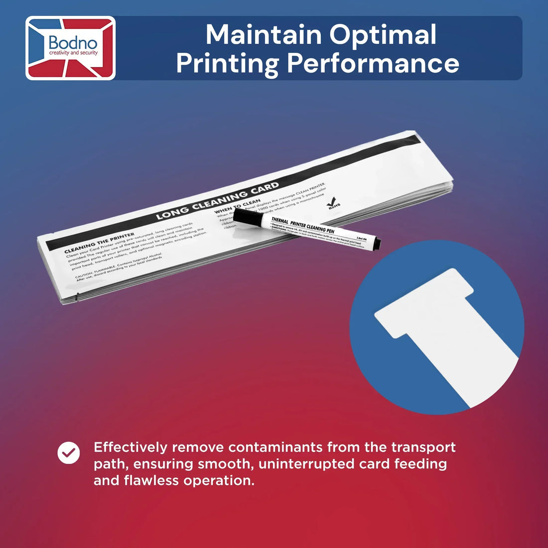 ID card printer cleaning kit with long cleaning cards and thermal cleaning pen for optimal performance
