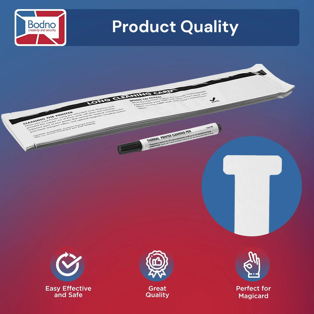 ID card printer cleaning kit with long cleaning cards and thermal cleaning pen for maintenance