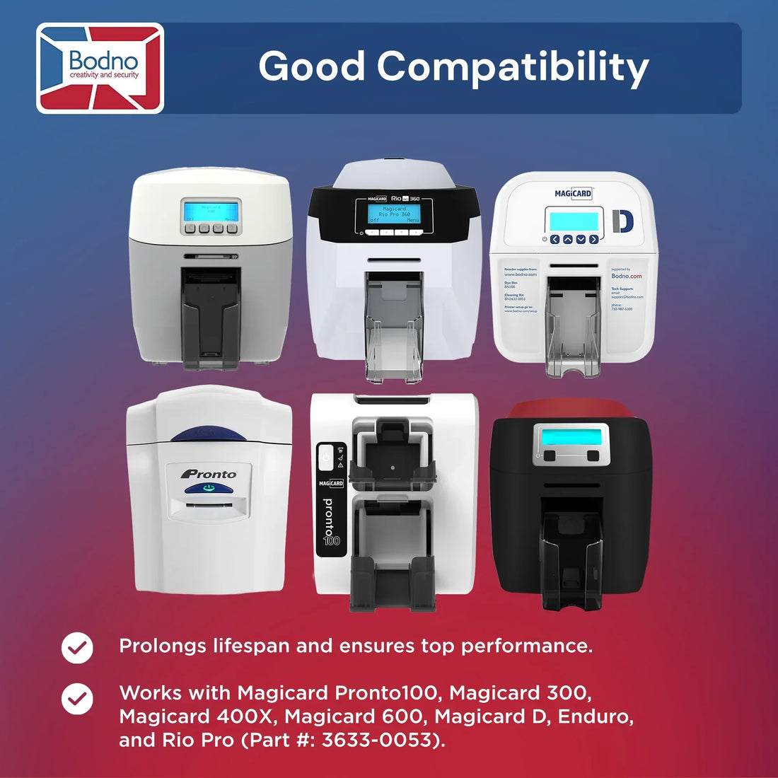 Compatible Magicard printers including Pronto100, Rio Pro and Enduro models