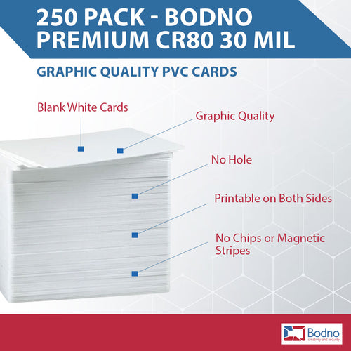 250 Pack - Bodno Premium CR80 30 Mil Graphic Quality PVC Cards