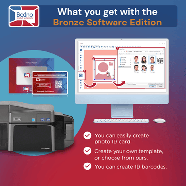 Fargo DTC1250e Dual Sided ID Card Printer & Complete Supplies Package with Bodno Bronze Edition ID Software 