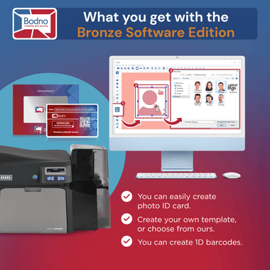 Fargo DTC4250e Dual Sided ID Card Printer & Complete Supplies Package with Bodno Bronze Edition ID Software 