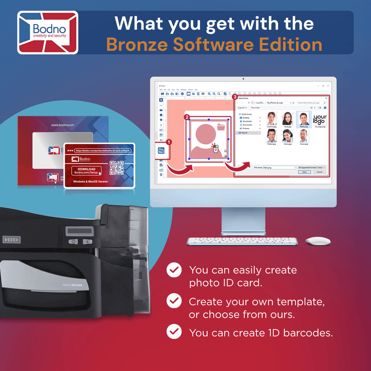 Fargo DTC4500e Single Sided  ID Card Printer & Complete Supplies Package with Bodno Bronze Edition ID Software 