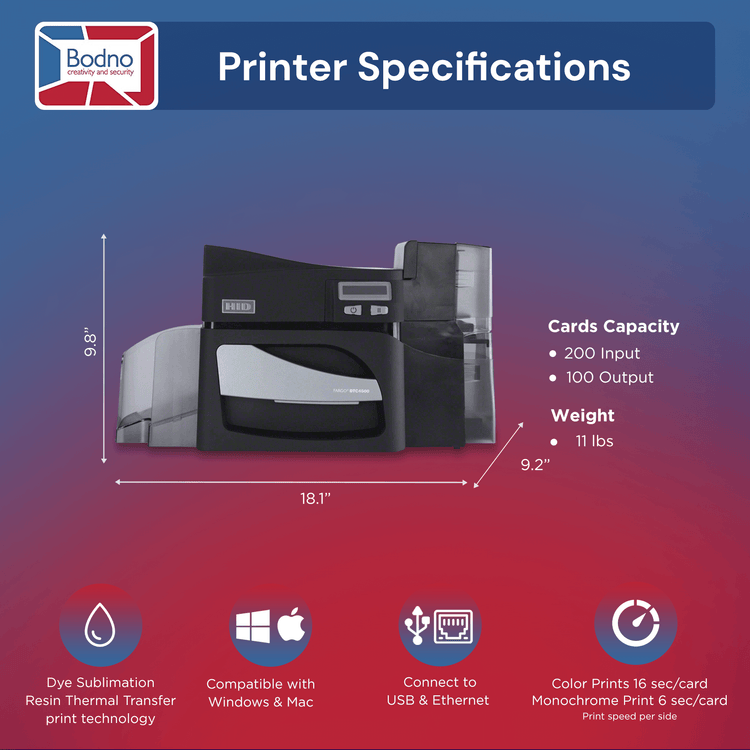 Fargo DTC4500e Single Sided  ID Card Printer & Complete Supplies Package with Bodno Bronze Edition ID Software 