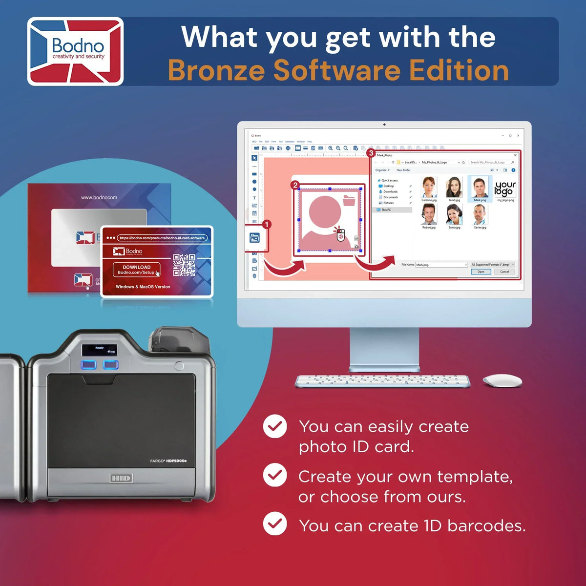 ID card printer and software interface for creating photo ID cards, templates, and barcodes