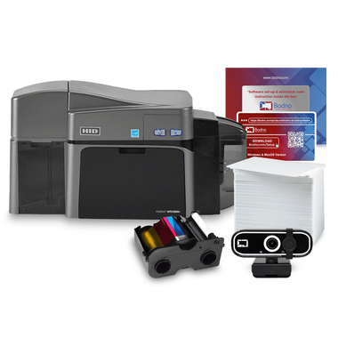 Fargo DTC1250e Dual Sided ID Card Printer & Complete Supplies Package with Bodno Bronze Edition ID Software 