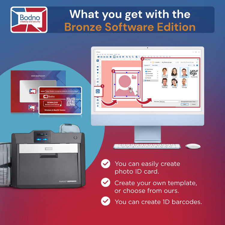 Fargo HDP6600 Single Sided ID Card Printer & Supplies Package - Bodno Bronze Edition Software