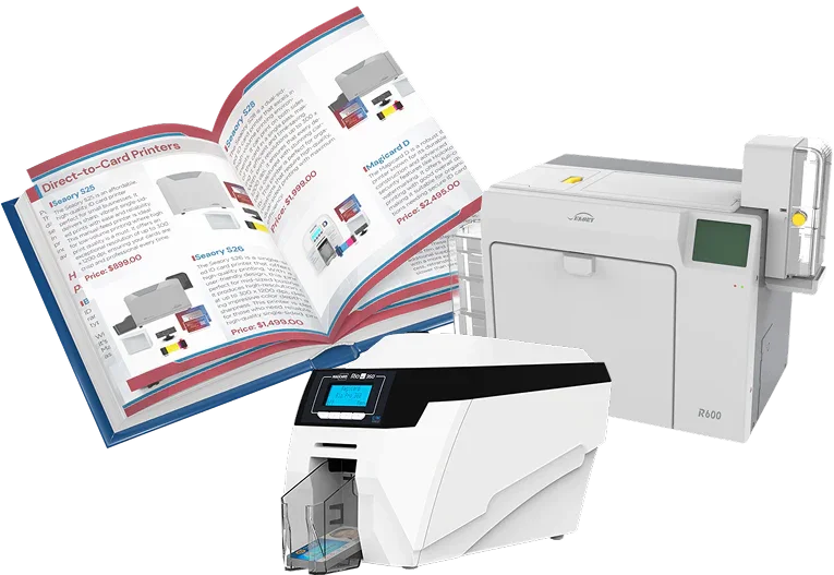 Bodno ID card printer with printed cards and a setup guide