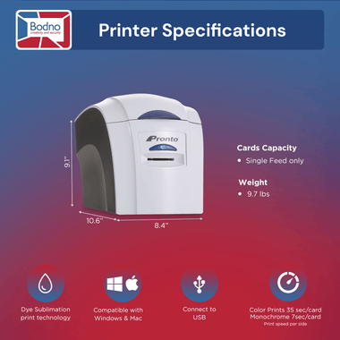 Magicard Pronto ID Card Printer & Complete Supplies Package with Bodno Bronze Edition ID Software 