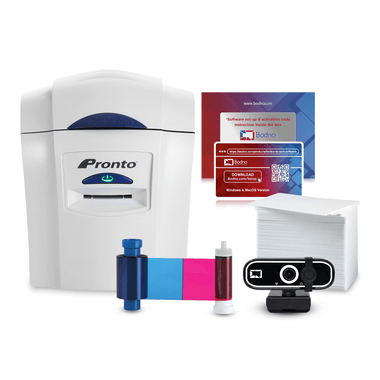 Magicard Pronto ID Card Printer & Complete Supplies Package with Bodno Bronze Edition ID Software 