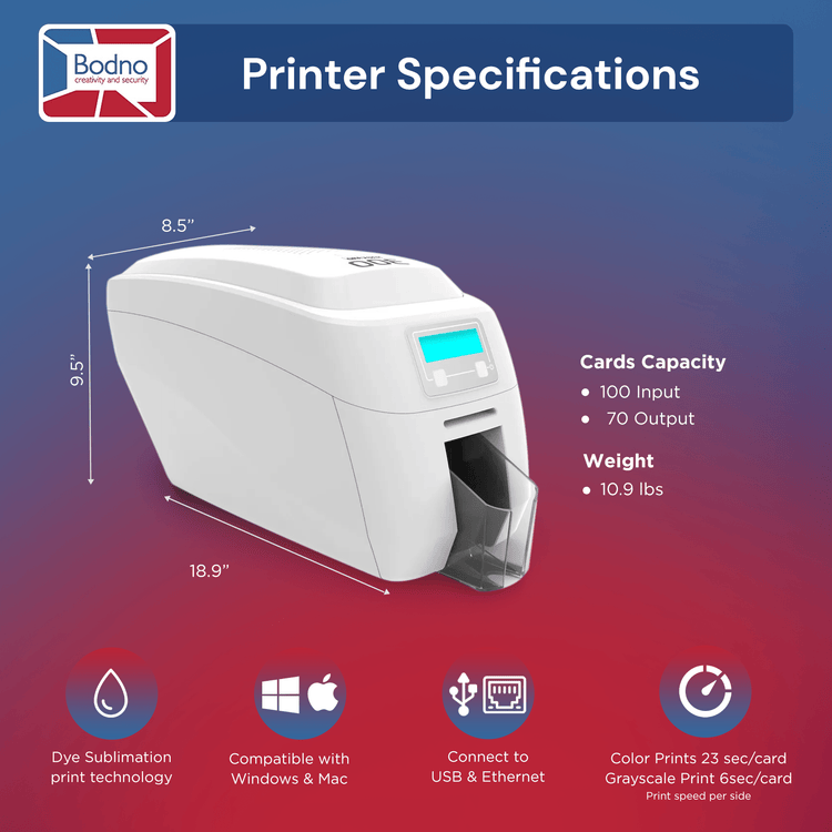 Magicard 300 Single Sided ID Card Printer & Complete Supplies Package with Bodno Bronze Edition ID Software 