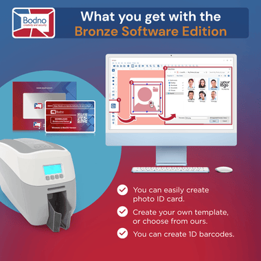 Magicard 600 Dual Sided ID Card Printer & Complete Supplies Package with Bodno Bronze Edition ID Software