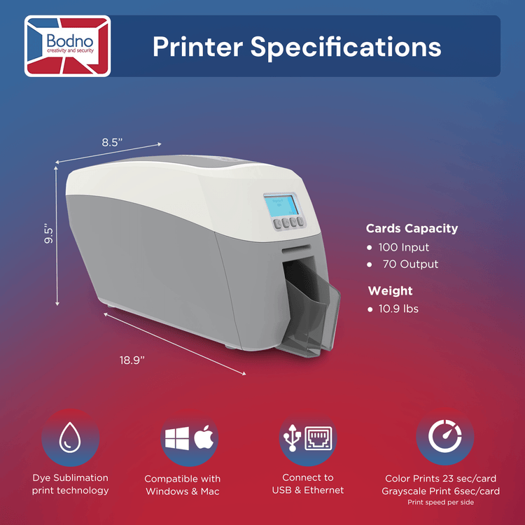 Magicard 600 Single Sided ID Card Printer & Complete Supplies Package with Bodno Bronze Edition ID Software 