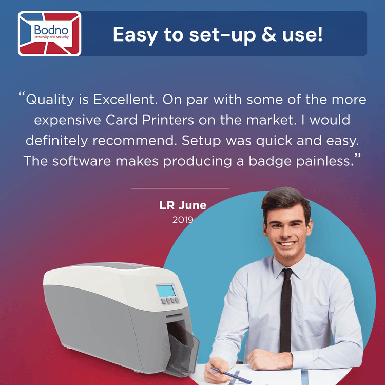 Magicard 600 Single Sided ID Card Printer & Complete Supplies Package with Bodno Bronze Edition ID Software 