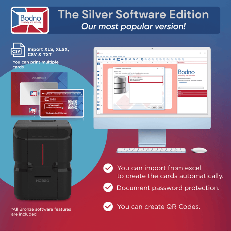 Matica MC320X Single Sided ID Card Printer & Supplies Package - Bodno Silver Edition Software