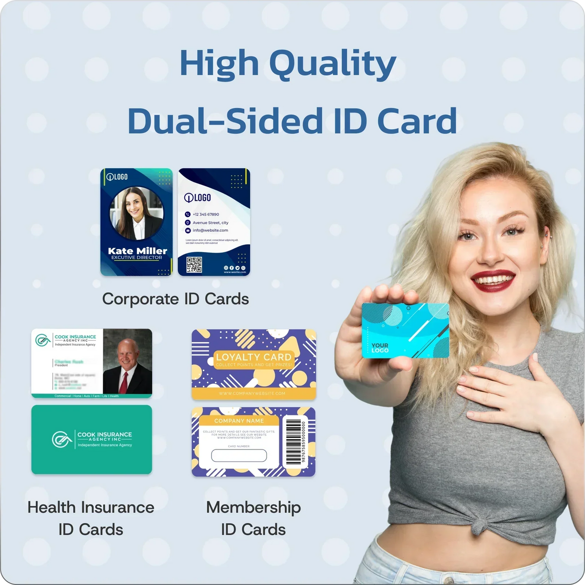 High quality dual-sided ID cards for corporate, health insurance & membership use