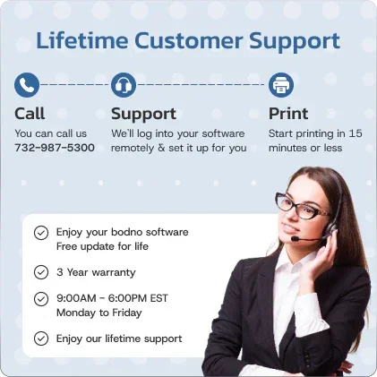 Lifetime customer support for ID card printers and software: call, remote setup, fast printing