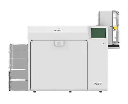 Seaory R660 ID card printer with output tray and control panel, ideal for business and school use