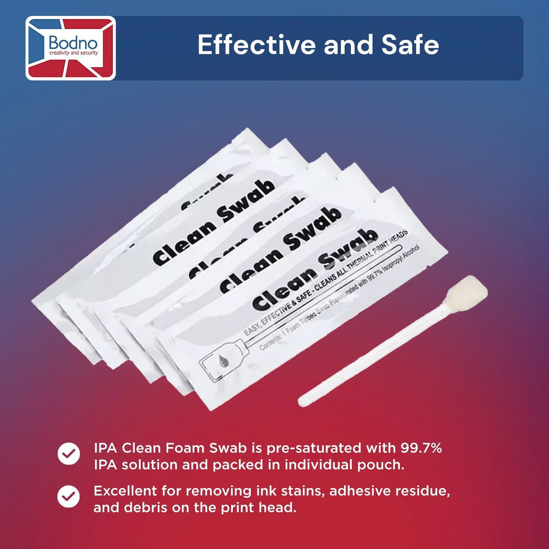 IPA Clean Foam Swab for thermal print head maintenance, removes ink stains and debris