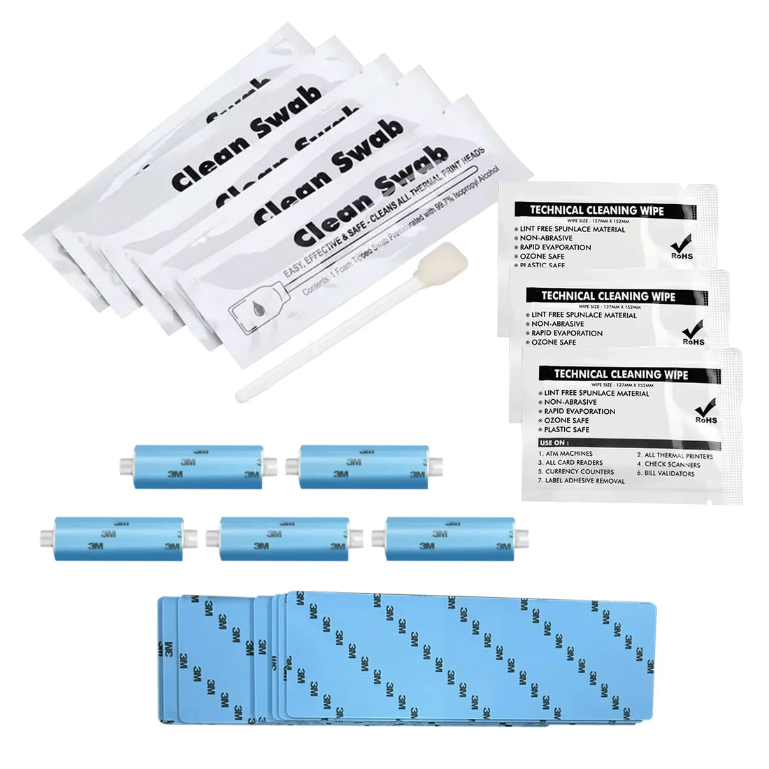 Bodno CC002 cleaning kit with swab, cloth, cleaning card and roller for ID card printers