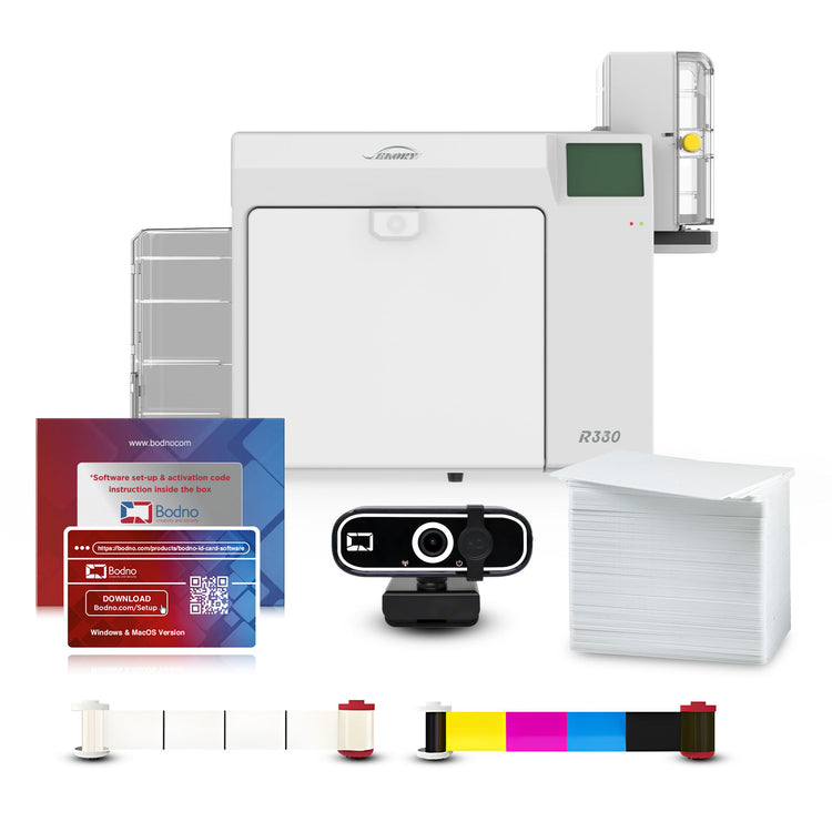 Seaory R330 Retransfer Dual Sided ID Card Printer & Complete Supplies Package with Bodno ID Software - Bronze Edition