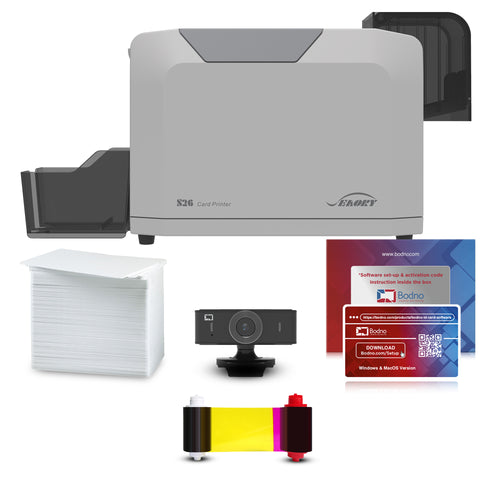 Seaory S26 Single Sided ID Card Printer & Complete Supplies Package with Bodno ID Software - Bronze Edition