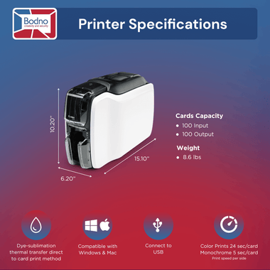 Zebra ZC100 Single Sided ID Card Printer & Complete Supplies Package with Bodno Bronze Edition ID Software