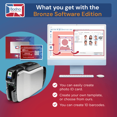 Zebra ZC300 Dual Sided ID Card Printer & Complete Supplies Package with Bodno Bronze Edition ID Software 