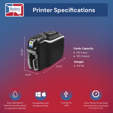 Zebra ZC350 Dual Sided ID Card Printer & Complete Supplies Package with Bodno Bronze Edition ID Software 