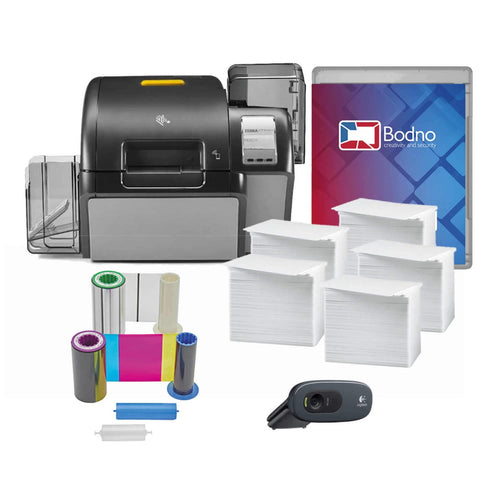 Zebra ZXP Series 9 Dual Sided ID Card Printer & Complete Supplies Package with Bodno Bronze Edition ID Software 
