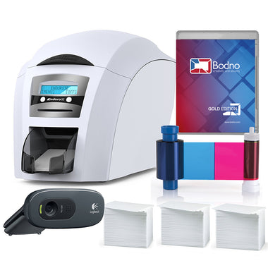 Magicard Enduro 3e Single Sided ID Card Printer & Complete Supplies Package with Bodno Gold Edition ID Software 