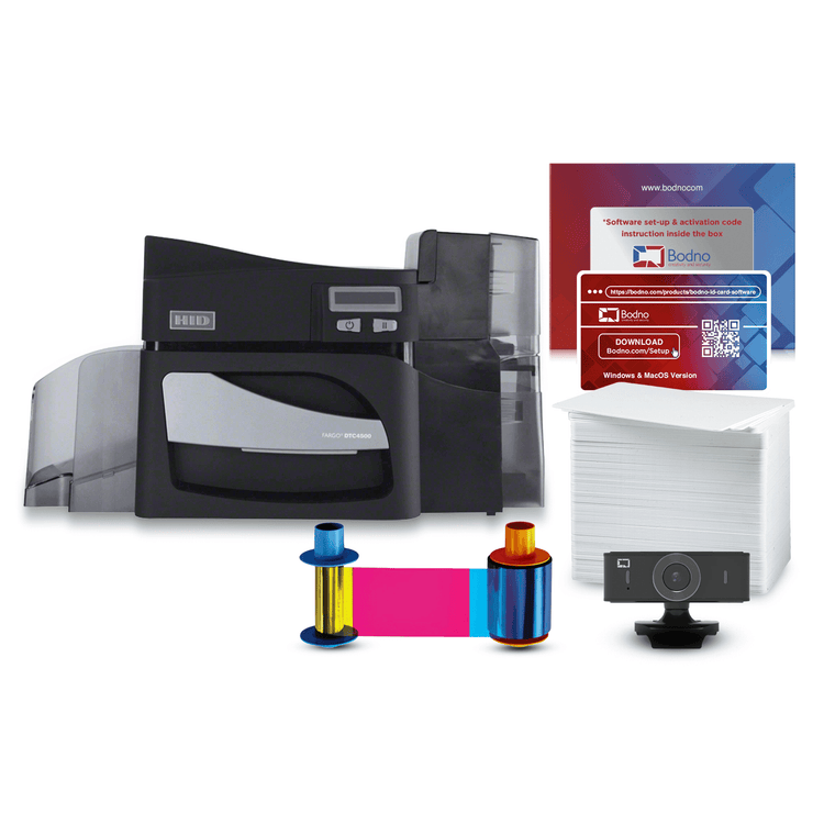 Fargo DTC4500e Single Sided  ID Card Printer & Complete Supplies Package with Bodno Bronze Edition ID Software 