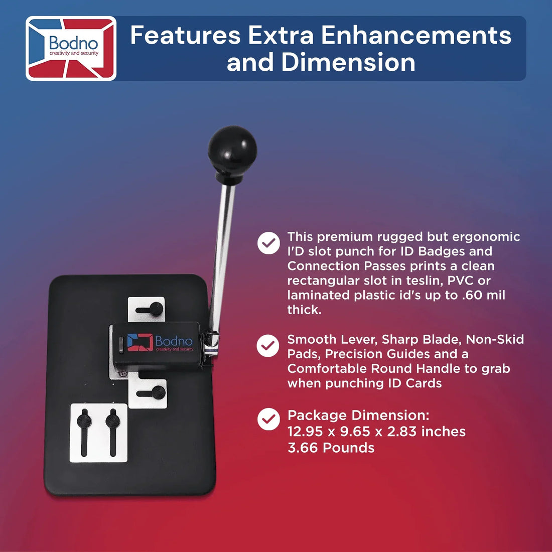 Heavy Duty Table Top Slot Punch for ID Cards (Works with All PVC Cards and ID Card Printers) Black - Bodno 