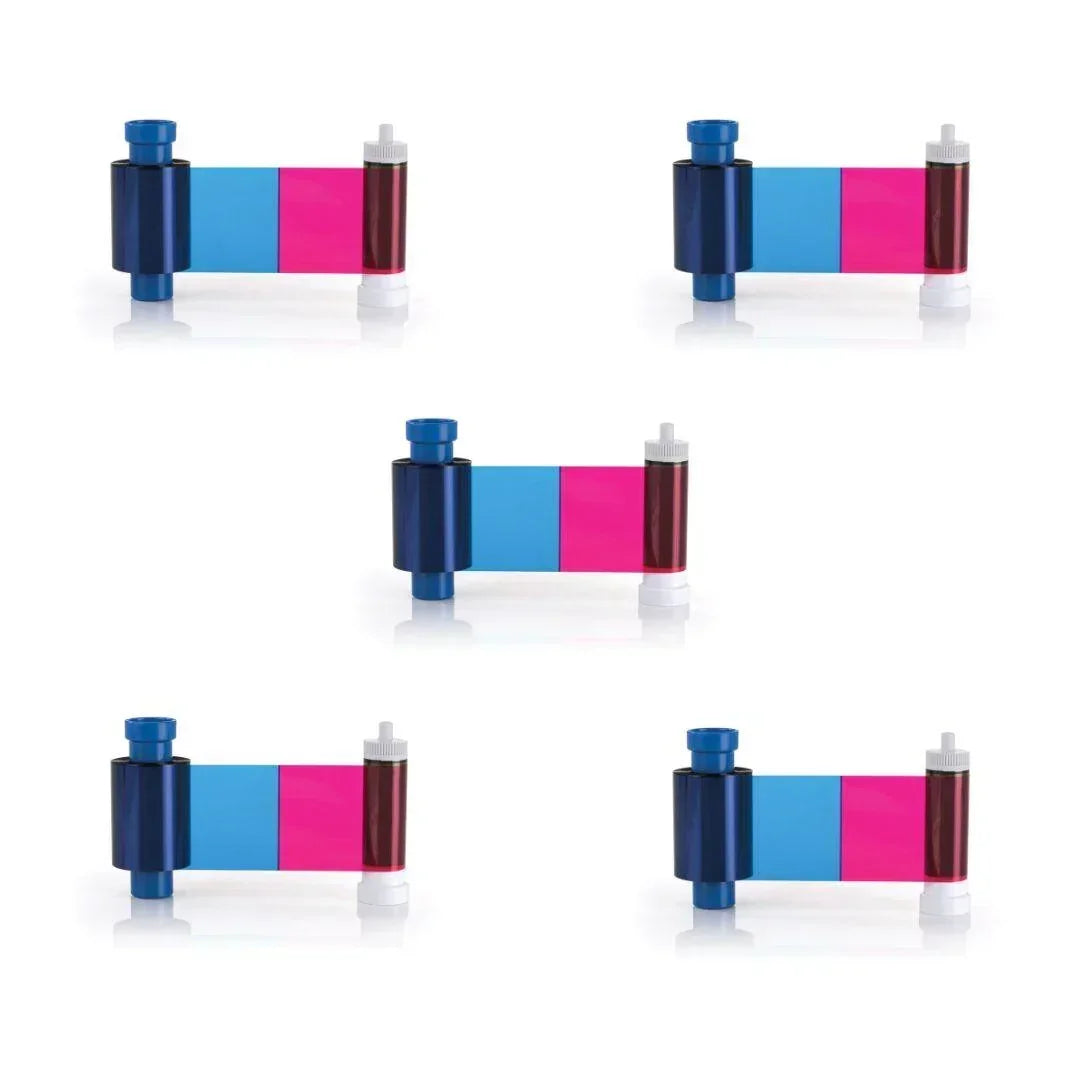 ID card printer ribbon with blue and pink panels for color printing