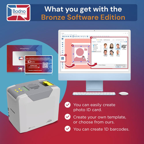 Seaory S25 Single Sided ID Card Printer & Complete Supplies Package with Bodno ID Software - Bronze Edition