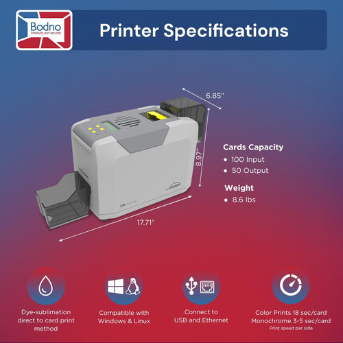 Seaory S26 Single Sided ID Card Printer & Complete Supplies Package with Bodno ID Software - Bronze Edition