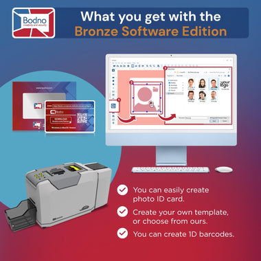 Seaory S28 Dual Sided ID Card Printer & Complete Supplies Package with Bodno ID Software - Bronze Edition